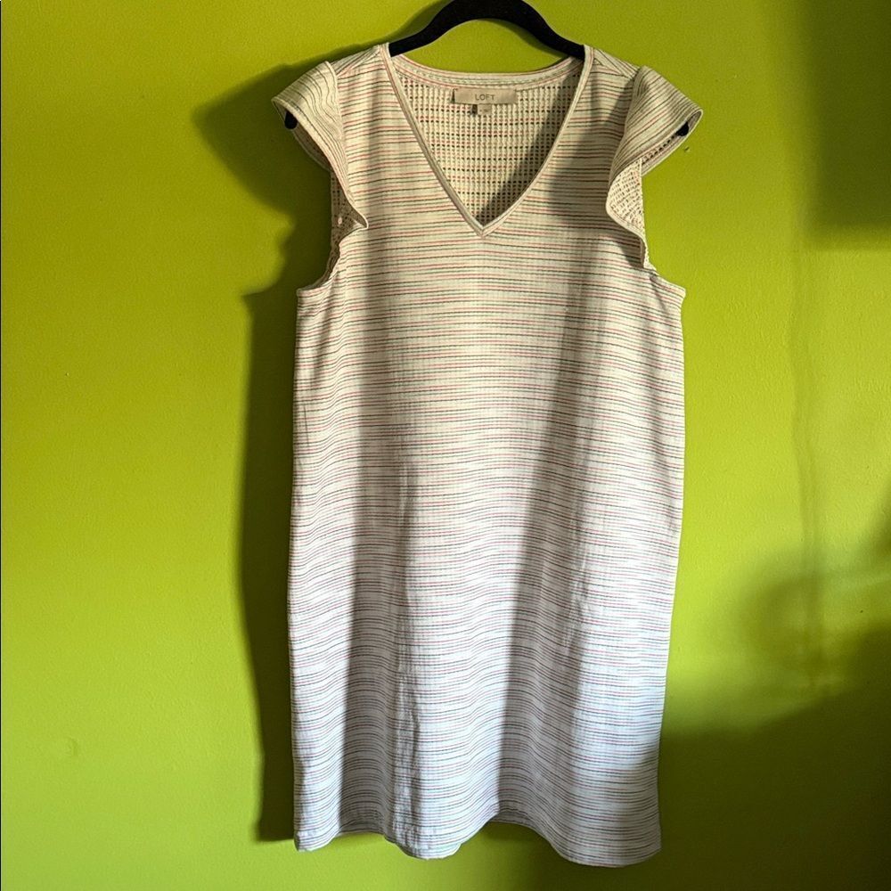 LOFT White Striped Stretch Midi Dress Size M